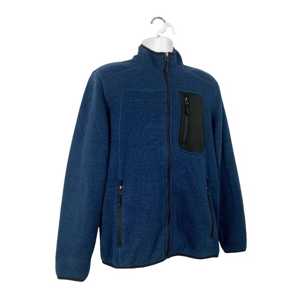 Free Country Mens Navy Blue Full-Zip Fleece Jacket With Chest Pocket Size Small - Picture 2 of 12